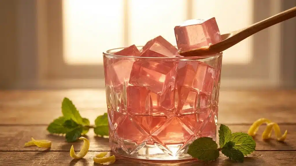 Perfectly cubed bariatric jello recipe with glossy texture in elegant serving glass