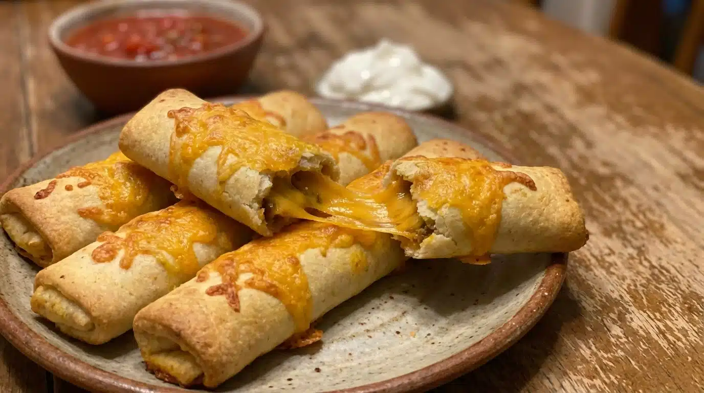 Cheesy Taco Sticks: Crispy, Gooey & Irresistibly Easy 2 Cheesy Taco Sticks on tray with golden crust