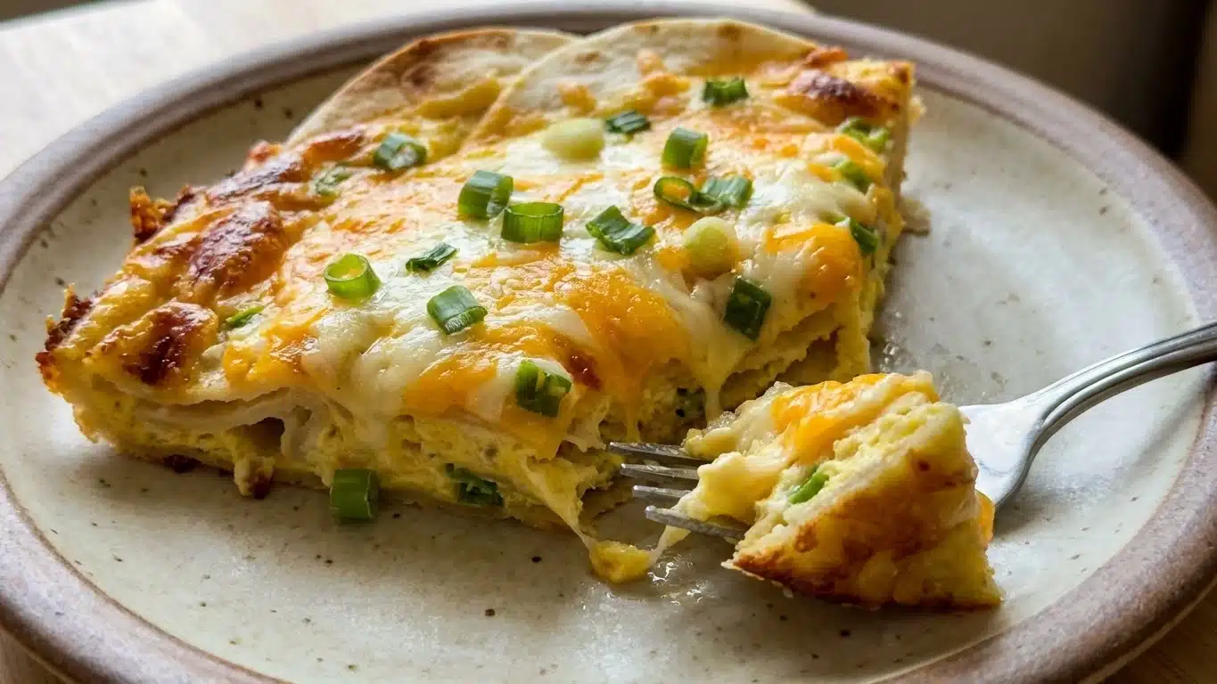 Cheesy Tortilla Quiche: Crispy, Creamy & Full of Flavor 2 Cheesy Tortilla Quiche baked golden with crispy tortilla crust