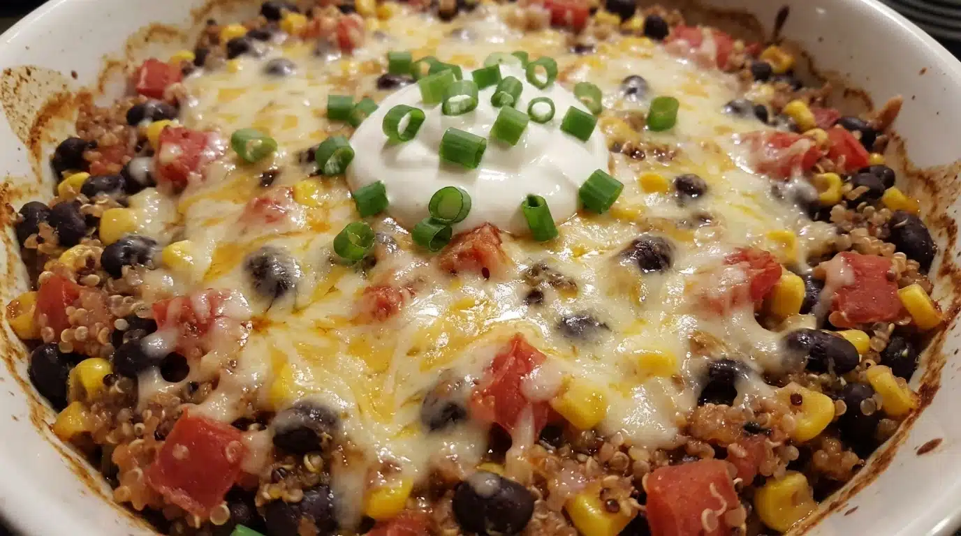 Chipotle Quinoa Casserole baked golden