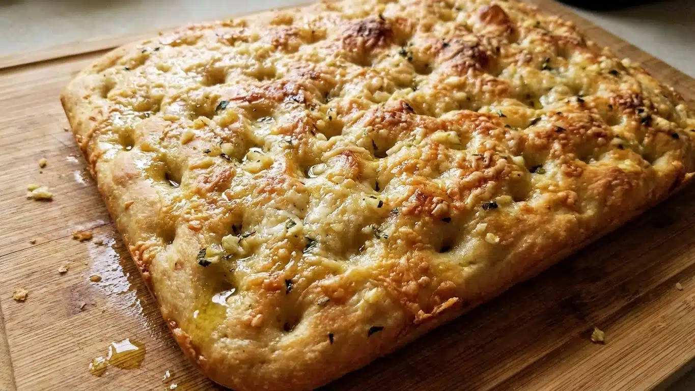 Garlic Parmesan Focaccia: Crispy, Fluffy & Buttery Perfection 2 Garlic Parmesan Focaccia fresh from the oven