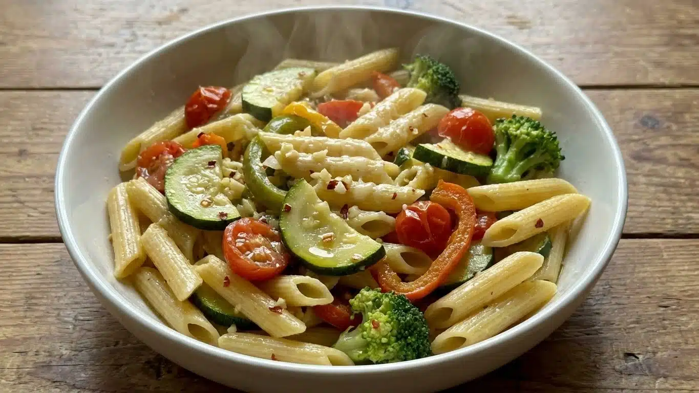 Garlic Veggie Penne: Simple, Fresh & Full of Flavor 2 Garlic Veggie Penne with colorful vegetables