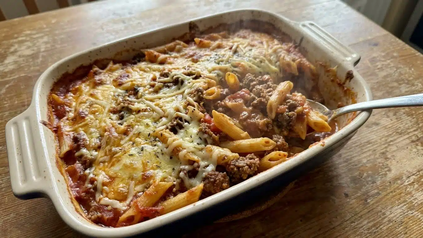 Hearty Ground Beef Casserole: Comforting, Creamy & Family-Favorite 2 Hearty Ground Beef Casserole baked with melted cheese