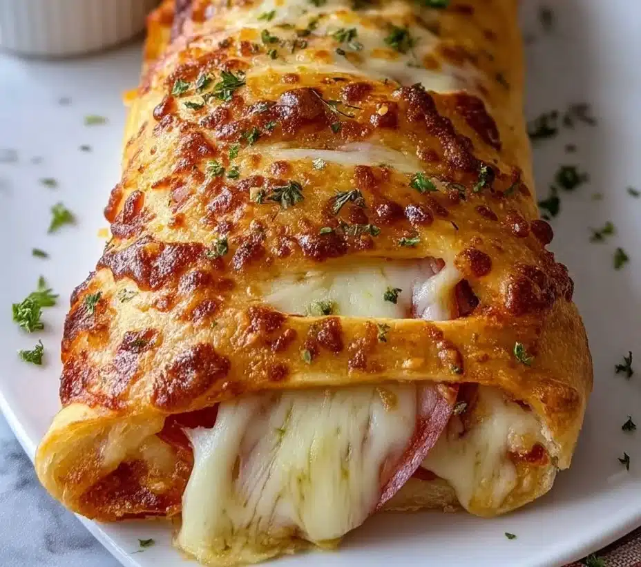 Italian Stromboli 2 Delicious Italian Stromboli filled with meats, cheeses, and vegetables.