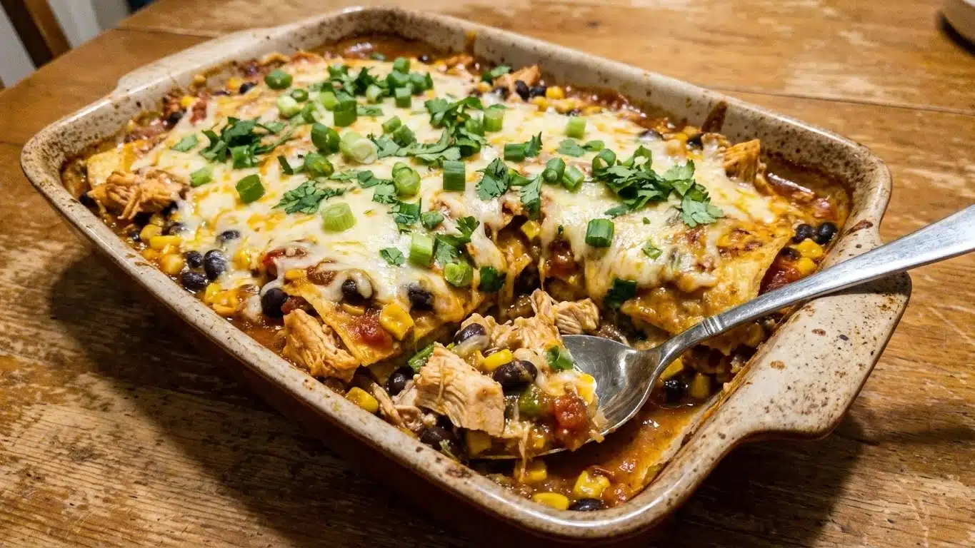 Mexican Chicken Lasagna with melted cheese