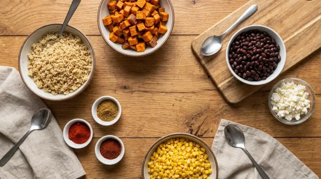 Ingredients for Filling Mexican Sweet Potato Quinoa Casserole