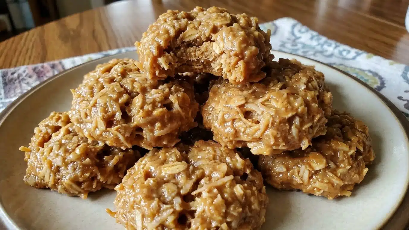 No Bake Coconut Cookies with chocolate and oats