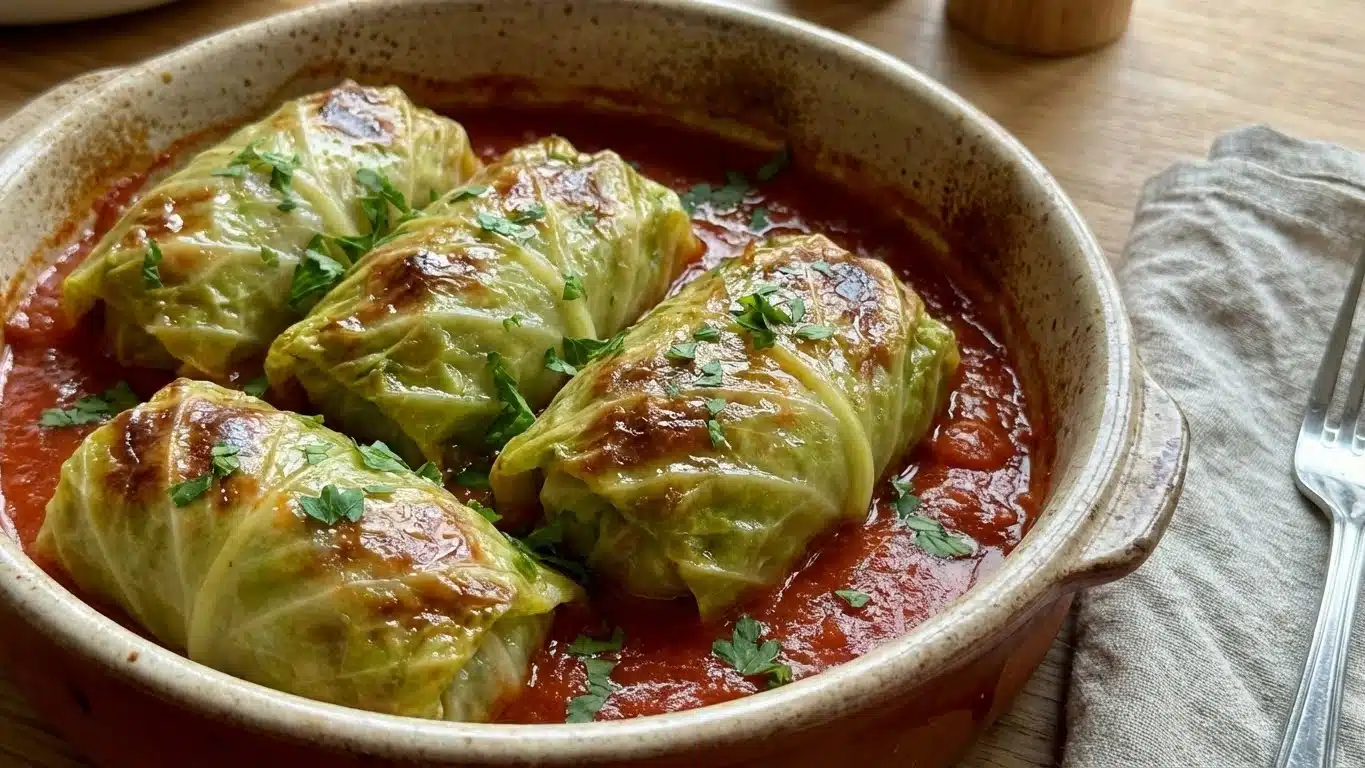 Old-Fashioned Cabbage Rolls: Tender, Savory & True Comfort 2 Old-Fashioned Cabbage Rolls with tomato sauce