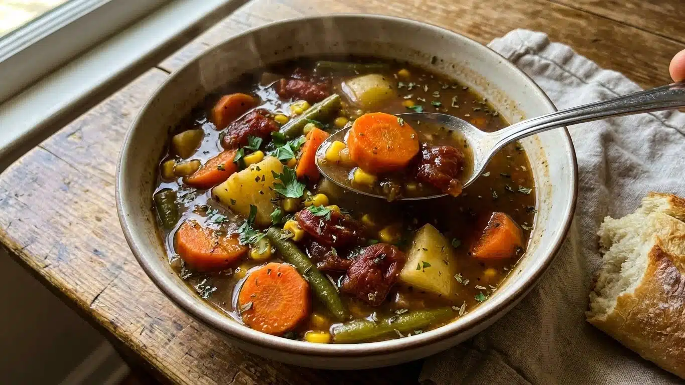 Old-Fashioned Vegan Stew: Hearty, Wholesome & Full of Comfortf 2 Old-Fashioned Vegan Stew with lentils and vegetables