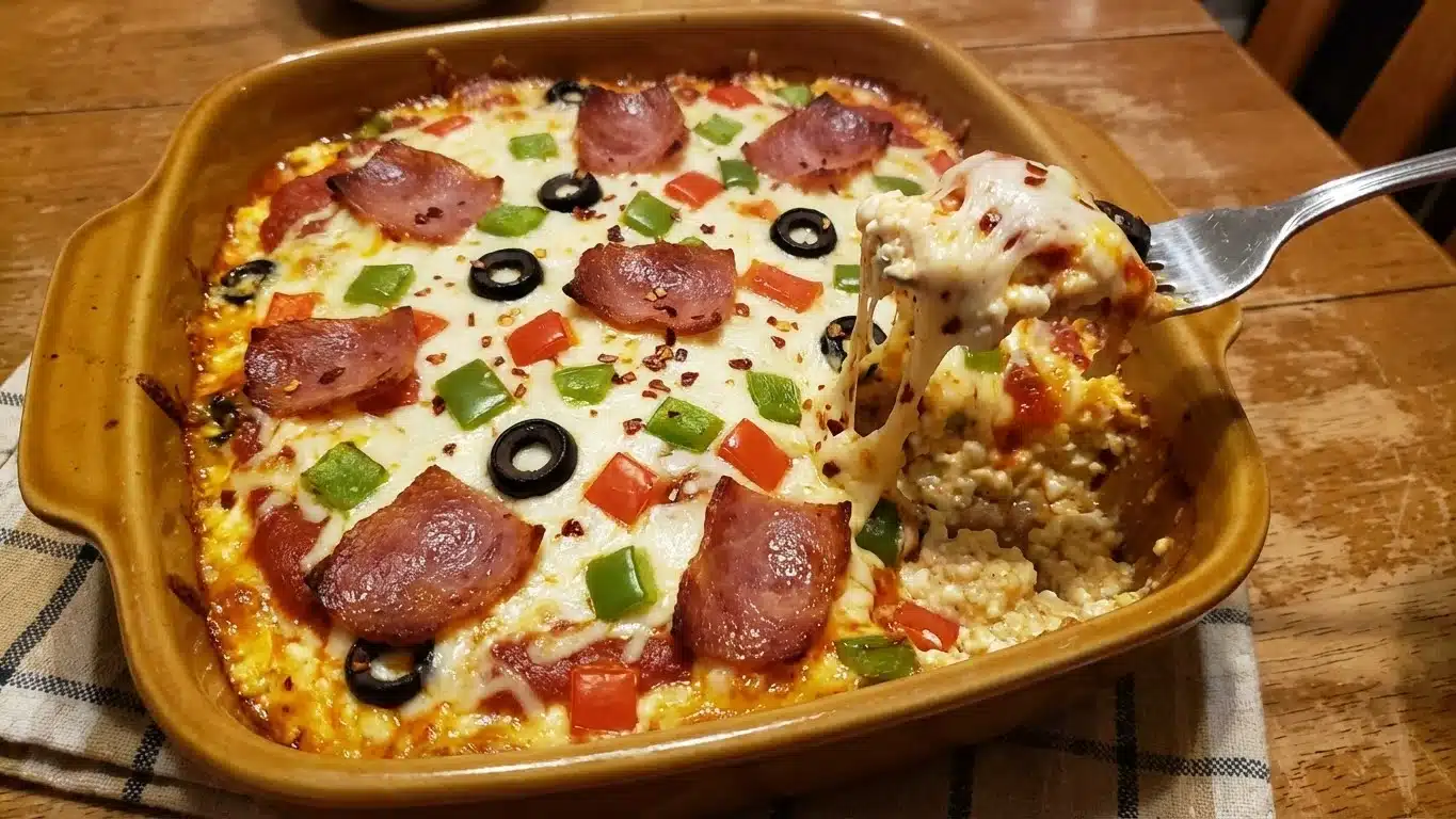 Pizza Style Cottage Cheese Bake: Creamy, Cheesy & Loaded with Flavor 2 Pizza Style Cottage Cheese Bake with melted cheese and pepperoni