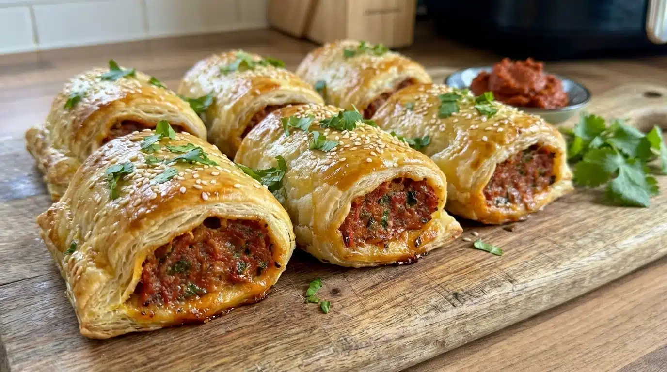 Red Curry Sausage Rolls: Flaky, Spicy & Boldly Delicious 2 Red Curry Sausage Rolls fresh from oven