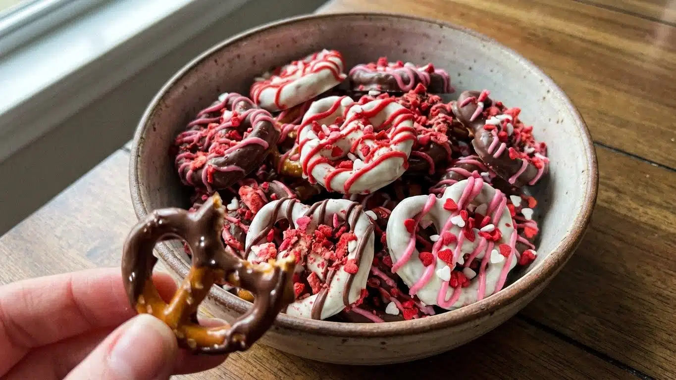 Valentine’s Pretzels with sprinkles