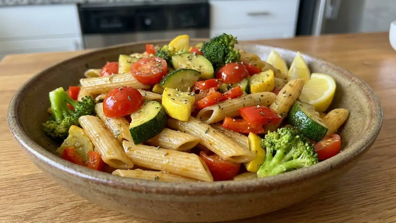 Vegan Pasta Primavera: Bright, Fresh & Bursting with Flavor 2 Vegan Pasta Primavera with vegetables and basil