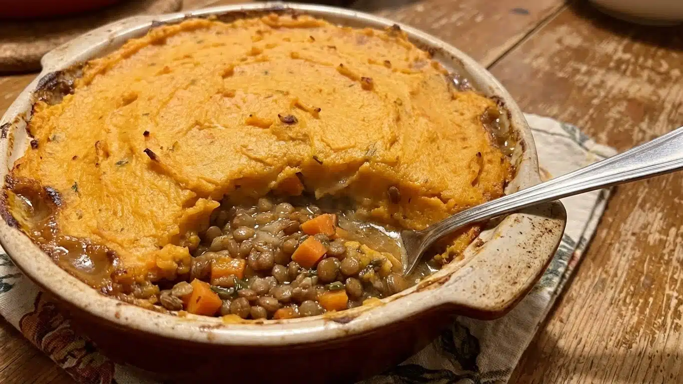 Sweet Potato & Lentil Shepherd’s Pie: Cozy, Hearty & Naturally Sweet 2 Sweet Potato & Lentil Shepherd’s Pie baked golden