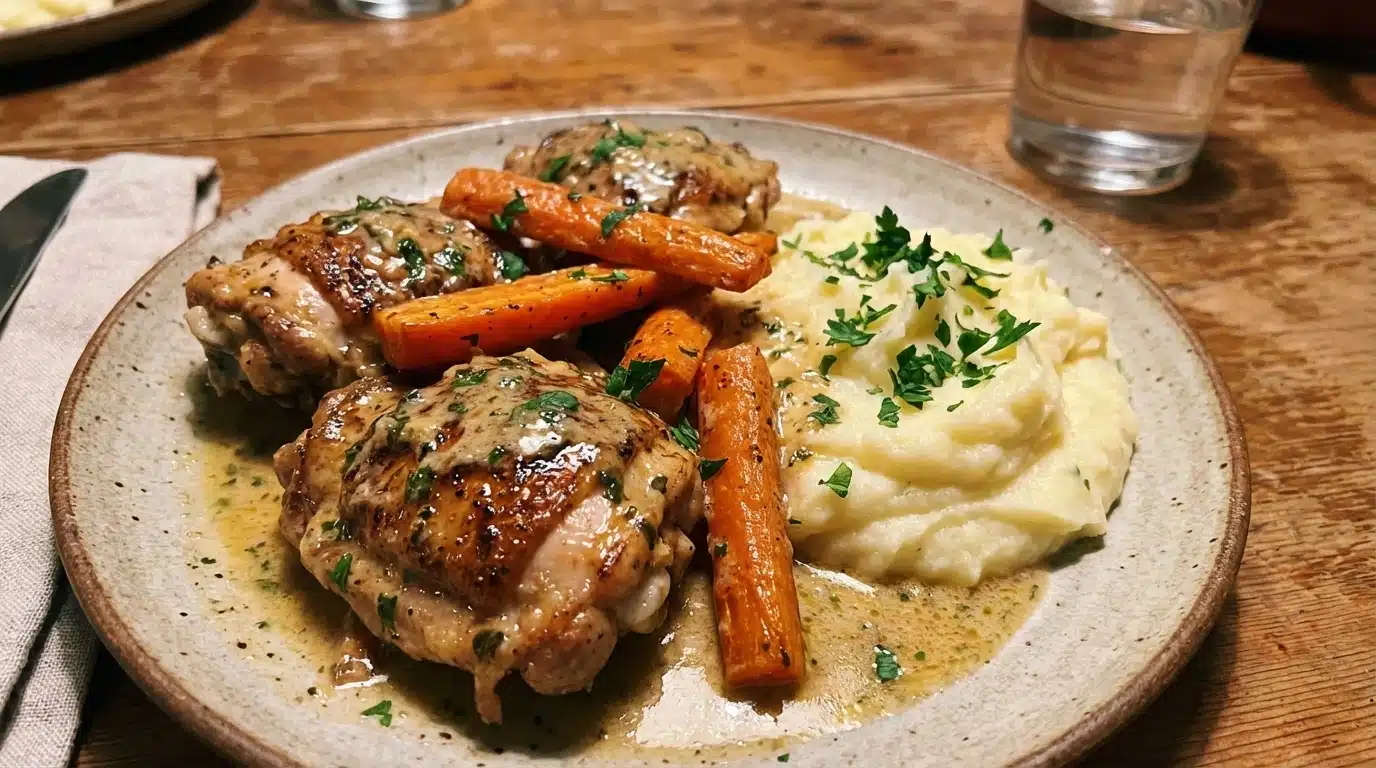 Creamy Herb Chicken Thighs with Carrots & Mash
