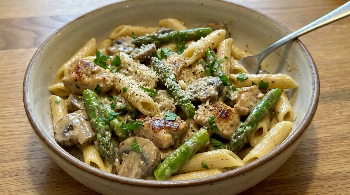 Creamy Mushroom Asparagus Chicken Penne