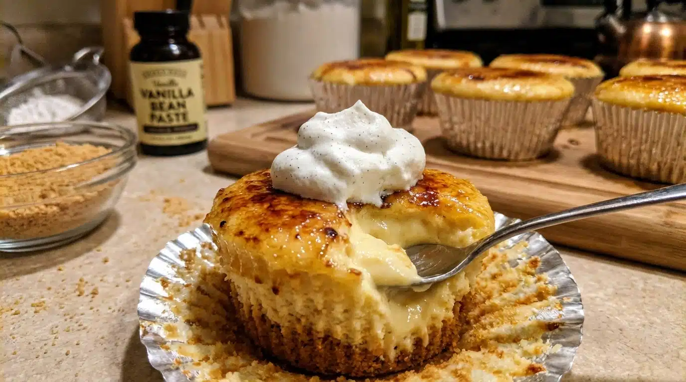 Decadent Vanilla Bean Crème Brûlée Cheesecake Cupcakes