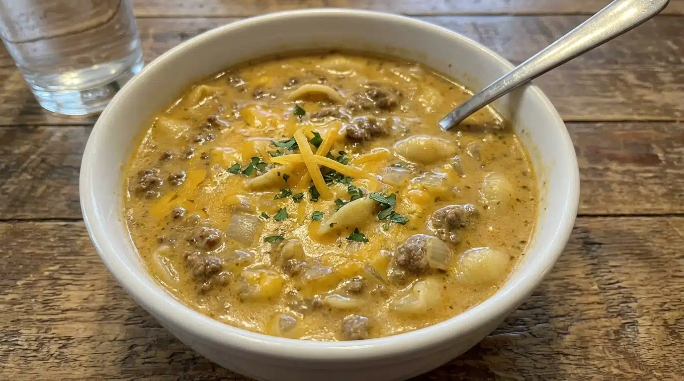 Beef and Cheddar Pasta Soup