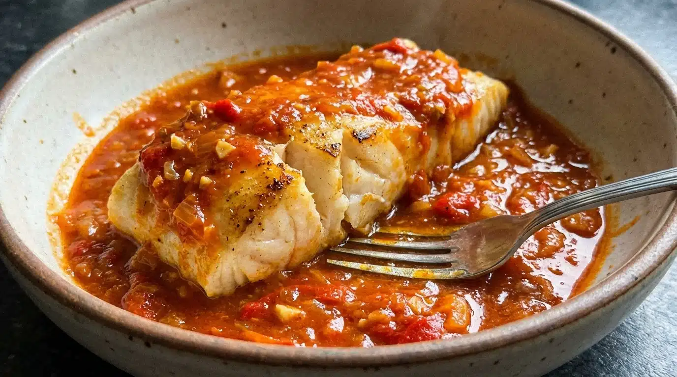 Cod in Roasted Red Pepper Sauce