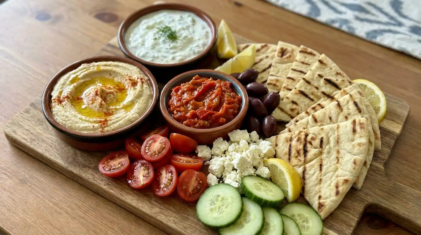 Irresistible Mediterranean Brunch Boards with 3 Dips and Flatbreads