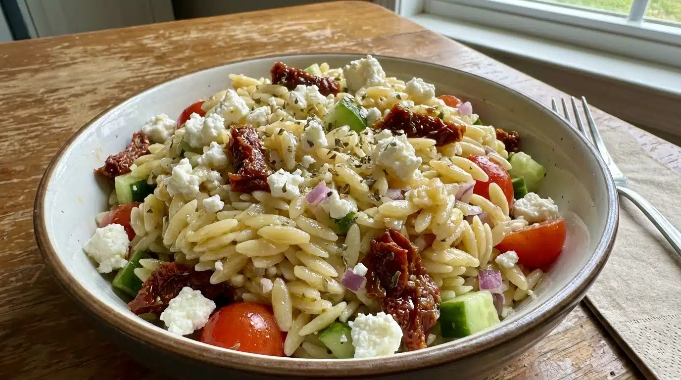 Orzo Pasta Salad with Feta and Sun Dried Tomatoes