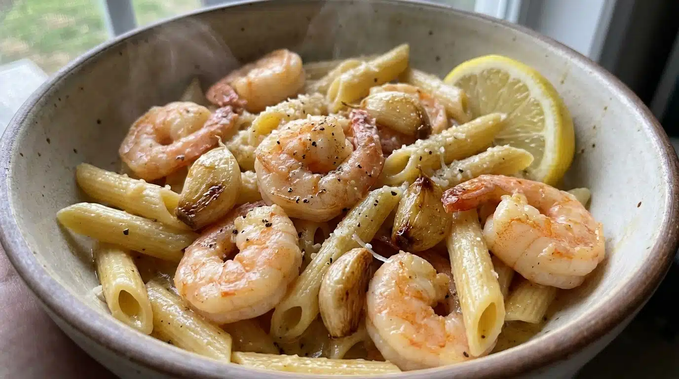Shrimp and Roasted Garlic Penne Pasta