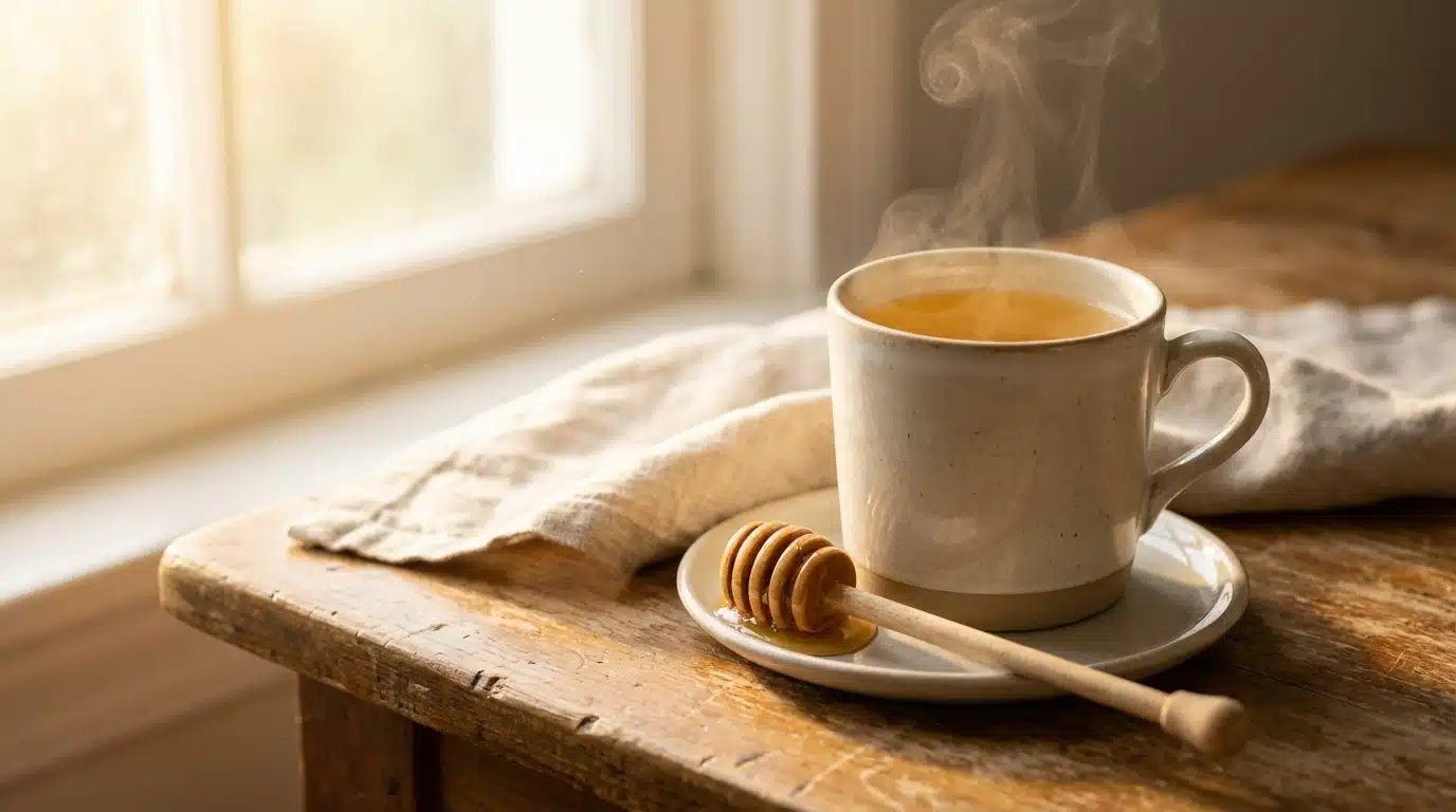 Japanese Honey Trick: The Best Fast Morning Drink 1 A warm mug showing the Japanese honey trick on a table.