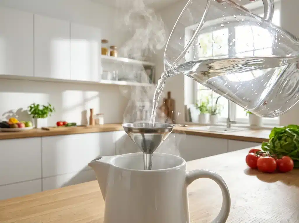 Best Honey Trick for Daily Use: A Simple Morning Ritual 5 Pouring filtered water for the best honey trick for daily use.