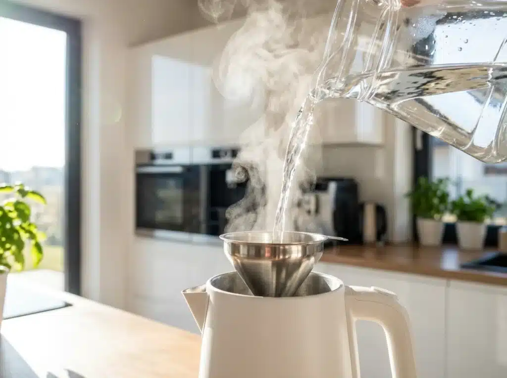 Pouring filtered water for the honey cinnamon weight loss drink.