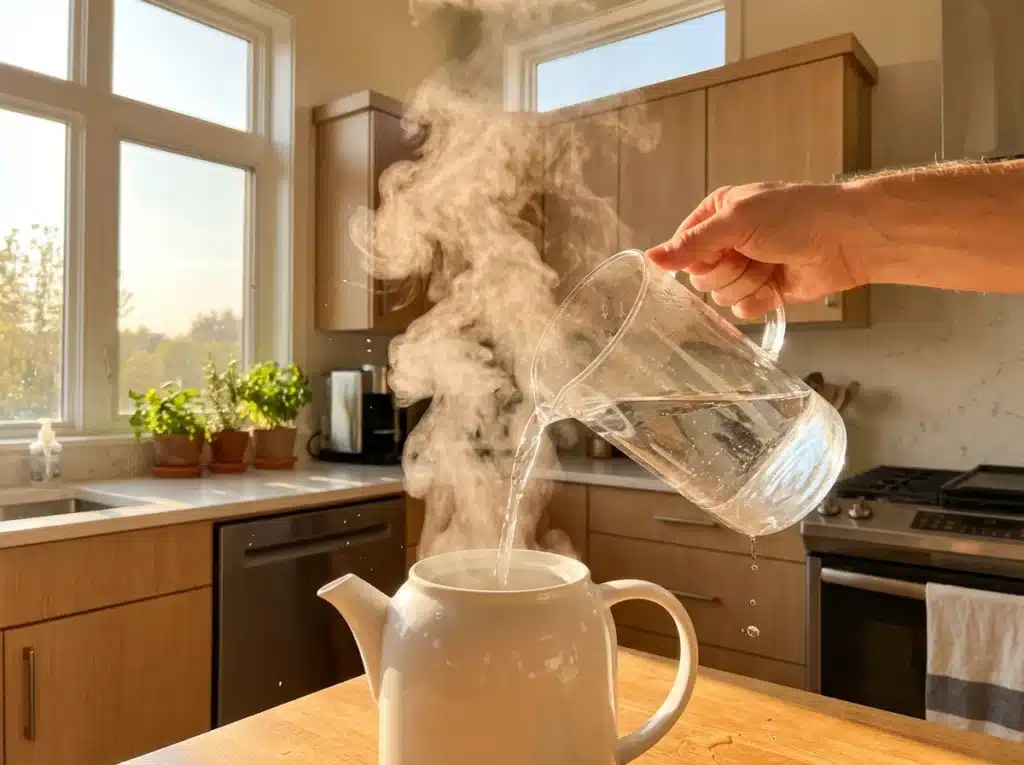 Honey Health Recipes: Delicious Ways to Use Honey Every Day 5 Pouring filtered water for the honey lemon water health recipe.