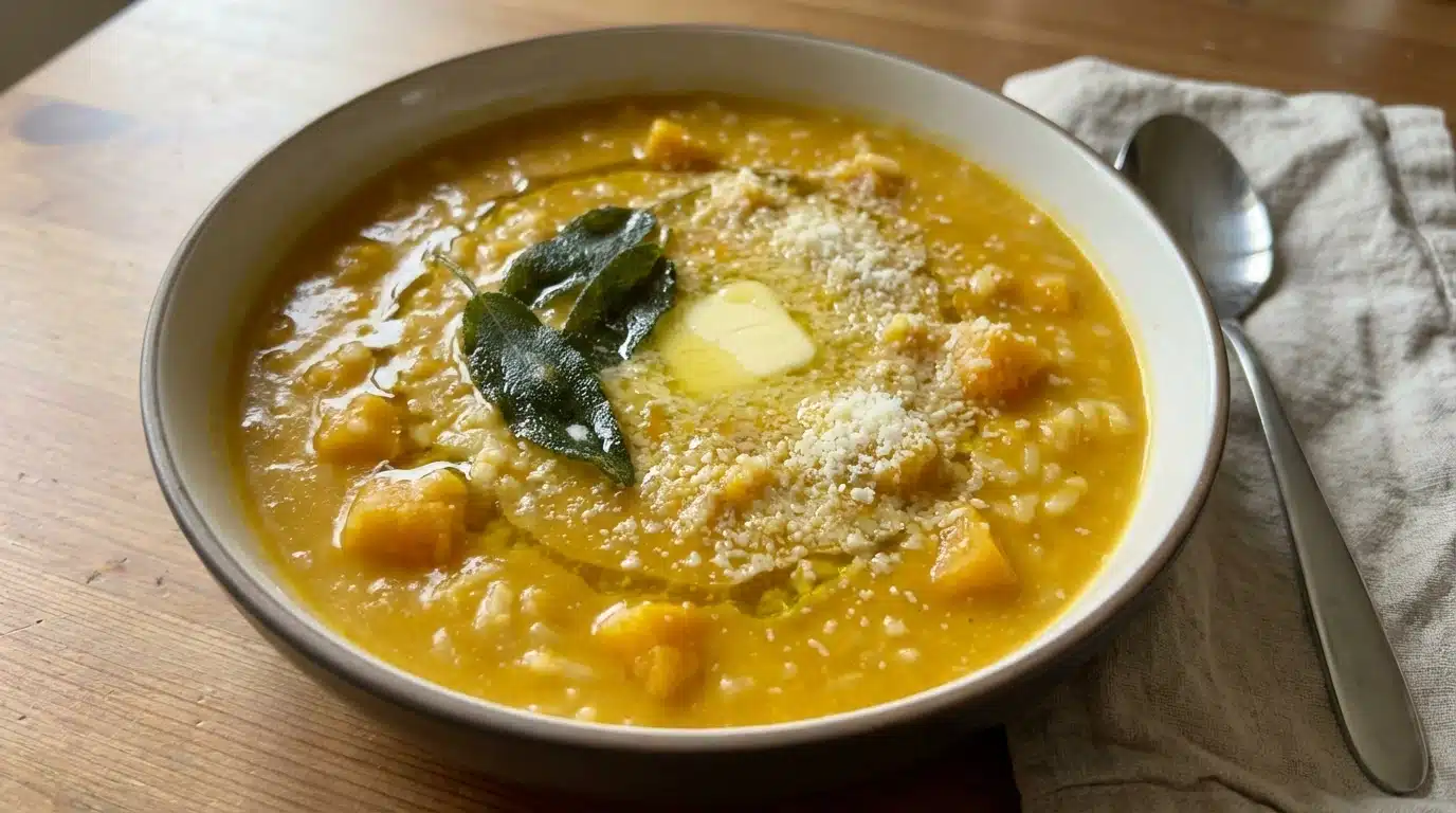 Creamy Butternut Squash Risotto Soup with Sage