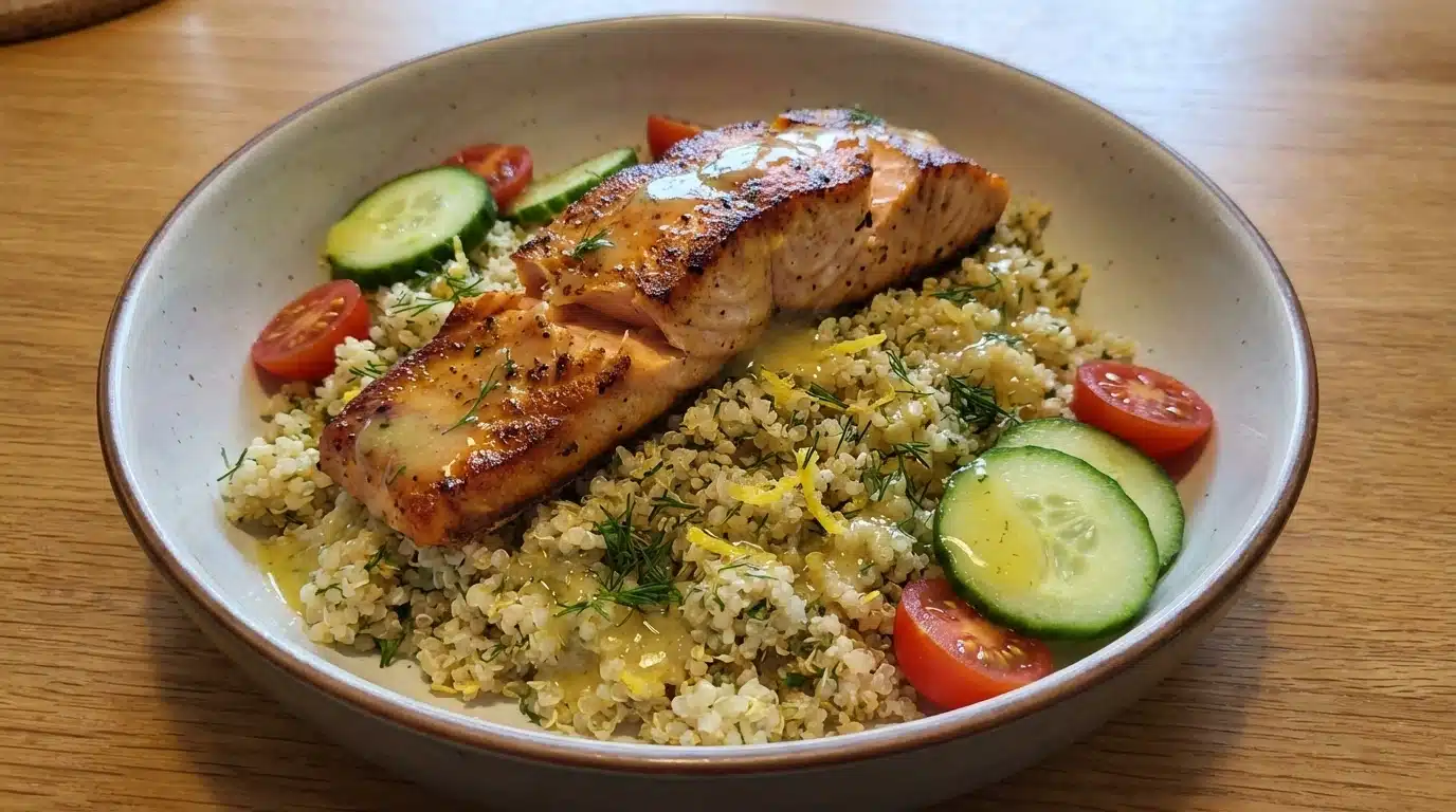 Salmon Quinoa with Lemon Dill Dressing 2 Salmon Quinoa with Lemon Dill Dressing