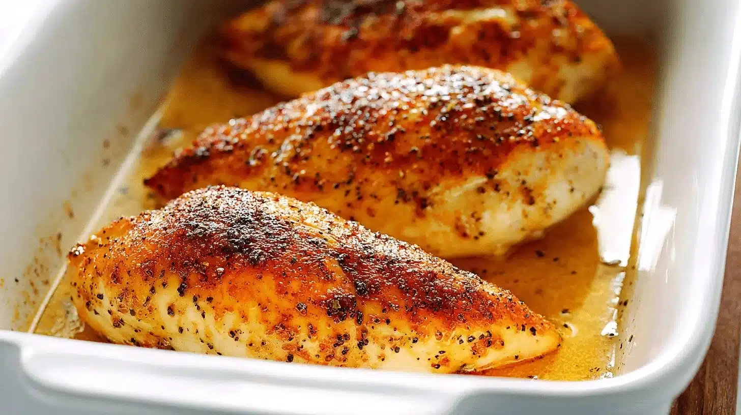 Deliciously baked chicken breast served with herbs and spices