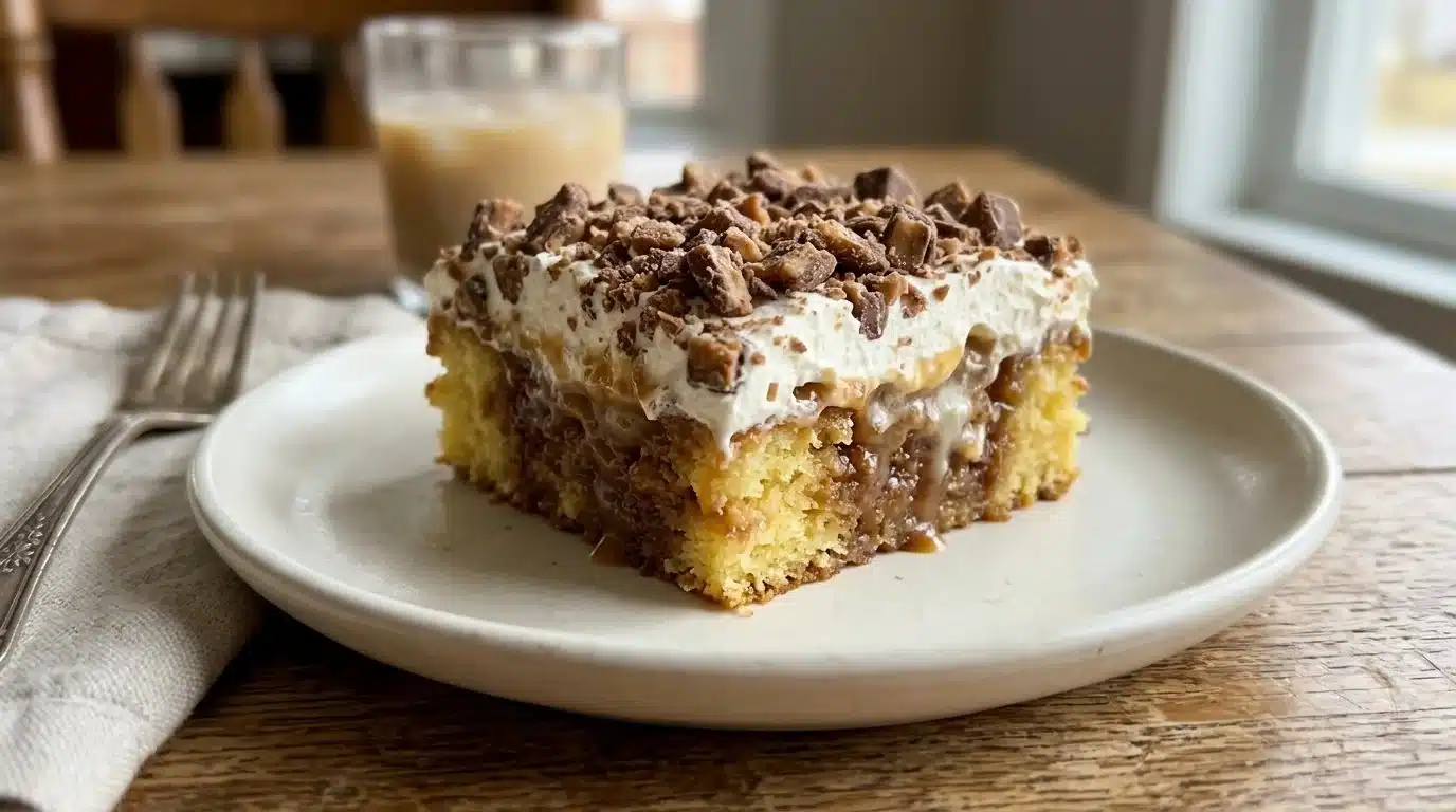 Delicious Better Than Anything Bars topped with whipped cream and chocolate