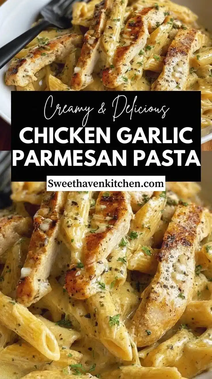 Chicken Garlic Parmesan Pasta 1 Delicious Chicken Garlic Parmesan Pasta served in a bowl with herbs