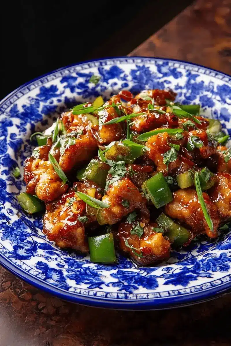 Chinese Scallion Chicken served with vibrant green onions and savory sauce.