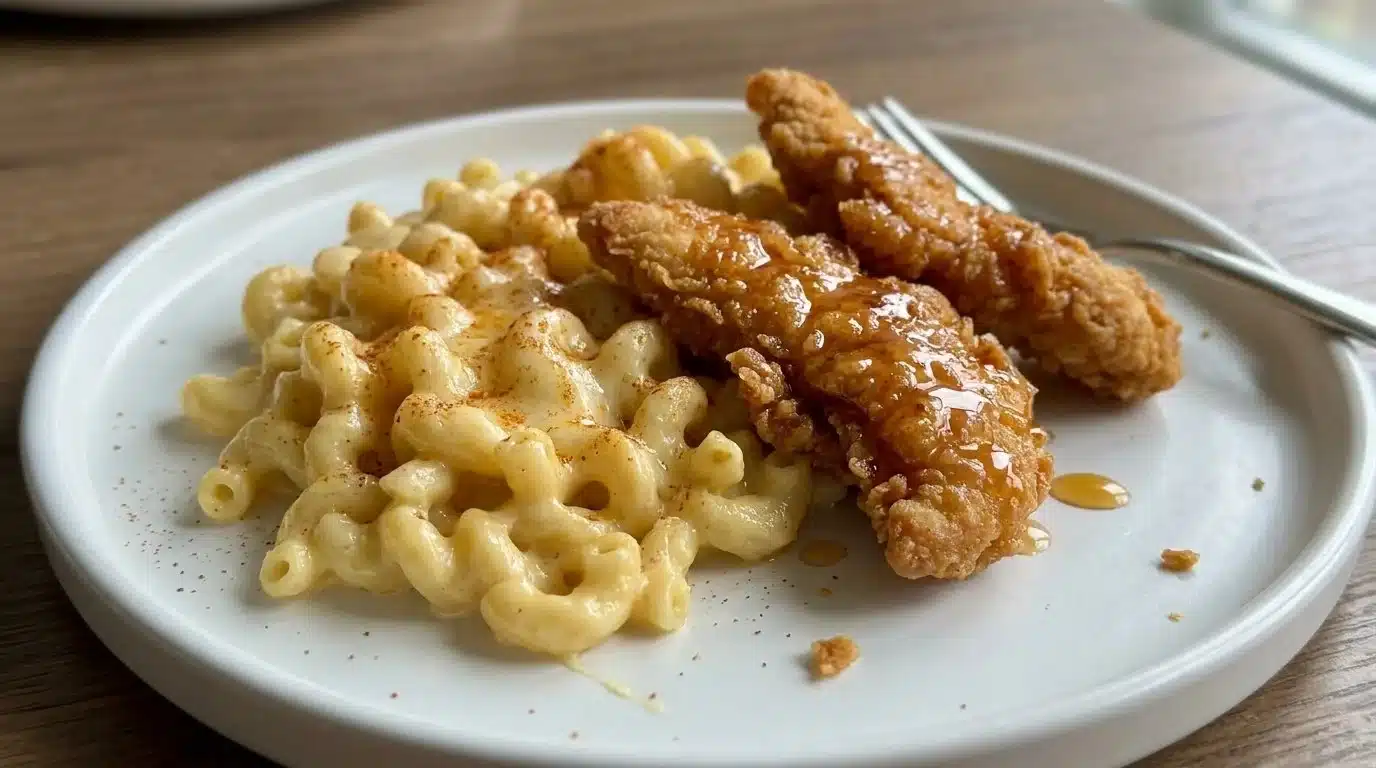 Crispy Chicken Mac and Cheese with Hot Honey