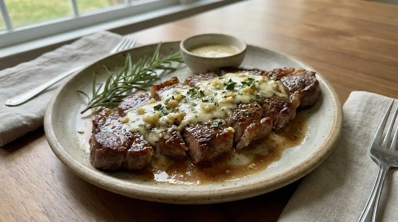 Garlic Butter Steak with Parmesan Cream Sauce