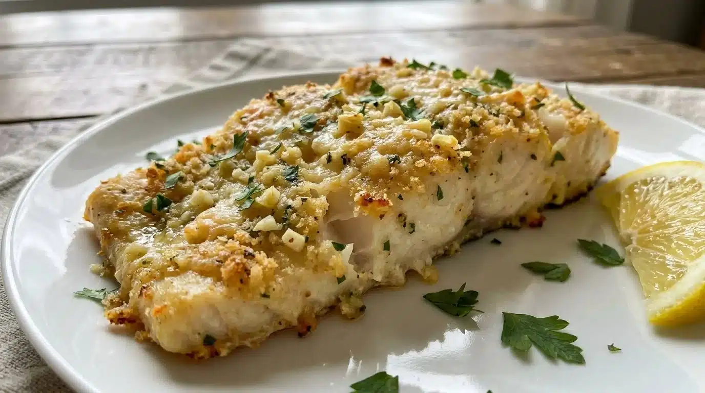 Garlic Parmesan Crusted Halibut