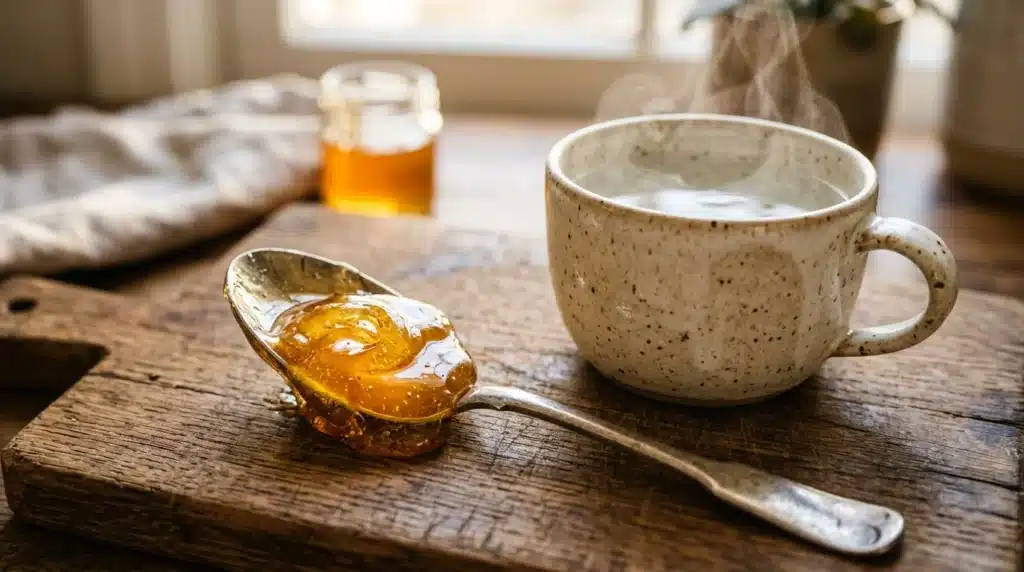 Raw honey and warm water — the two core ingredients in a honey trick recipe