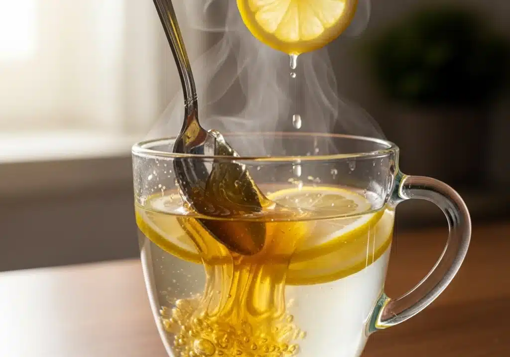 Stirring honey trick recipe ingredients into warm water