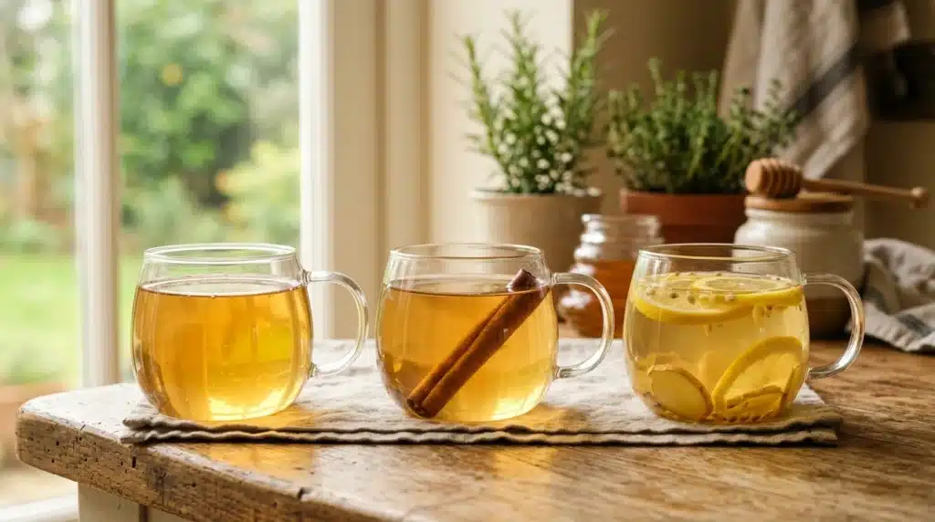 Three honey drink variations showing optional honey trick recipe measurements