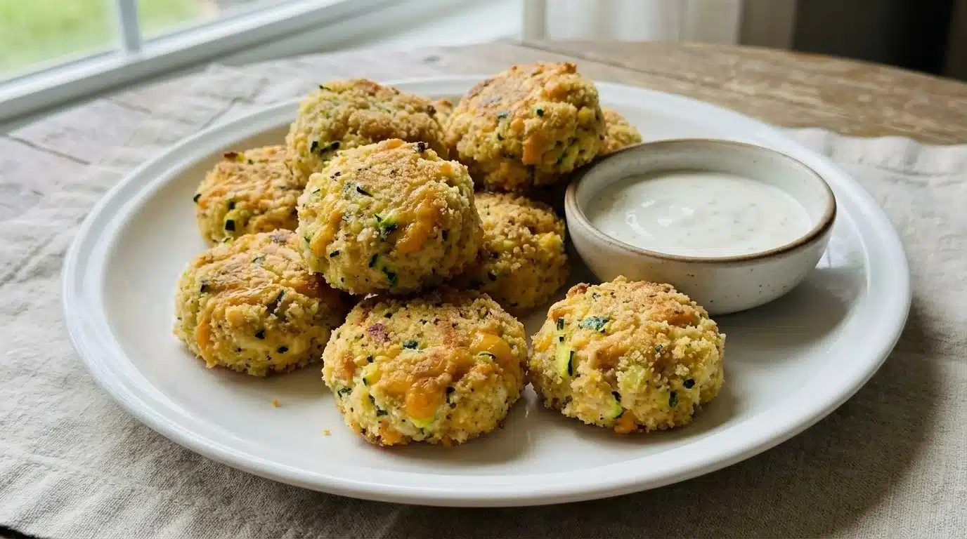 Healthy Chicken Zucchini Poppers served on a plate as a nutritious snack option.