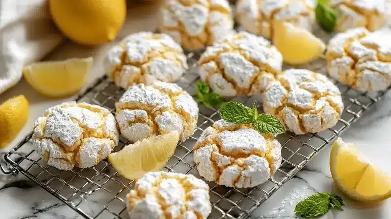 Delicious lemon crinkle cookies with a crinkly texture and lemon glaze.