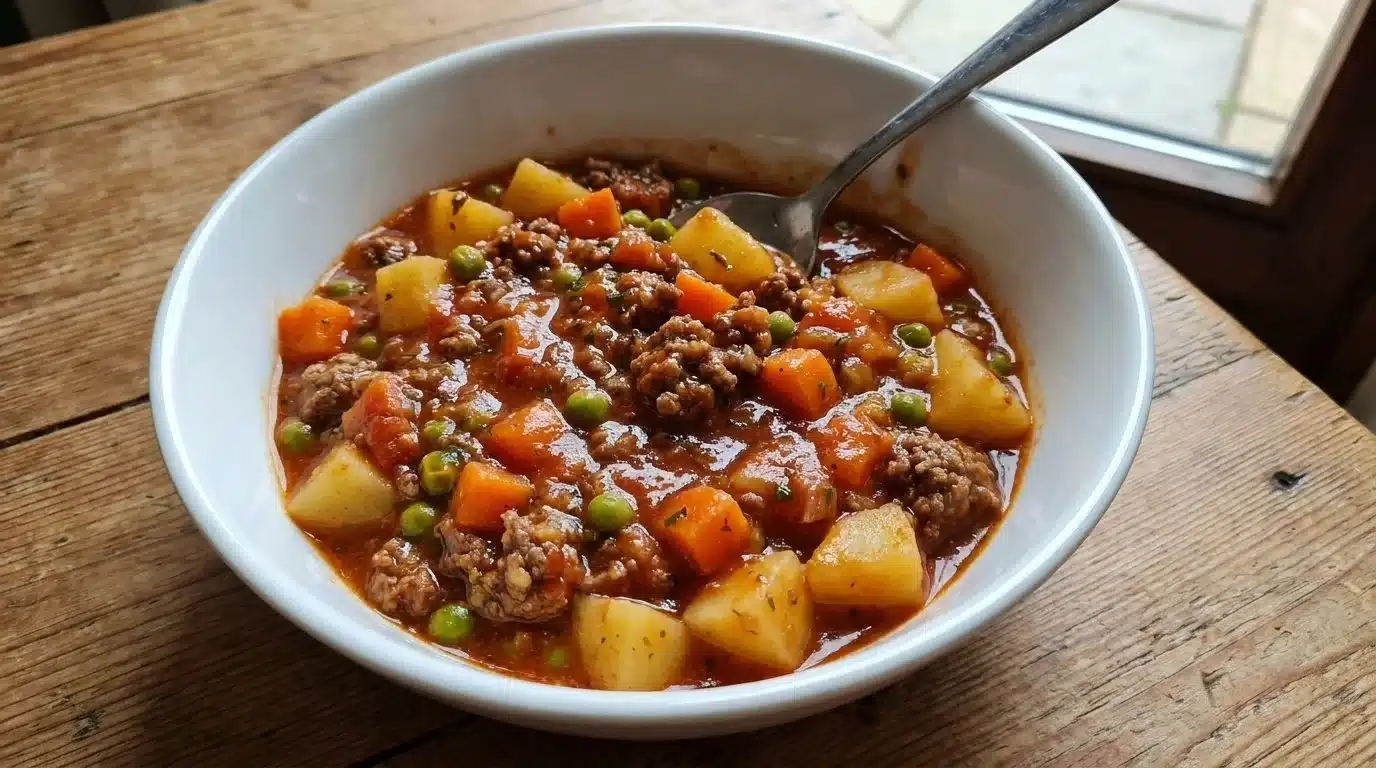 A bowl of flavorful potato mince ready for cooking.