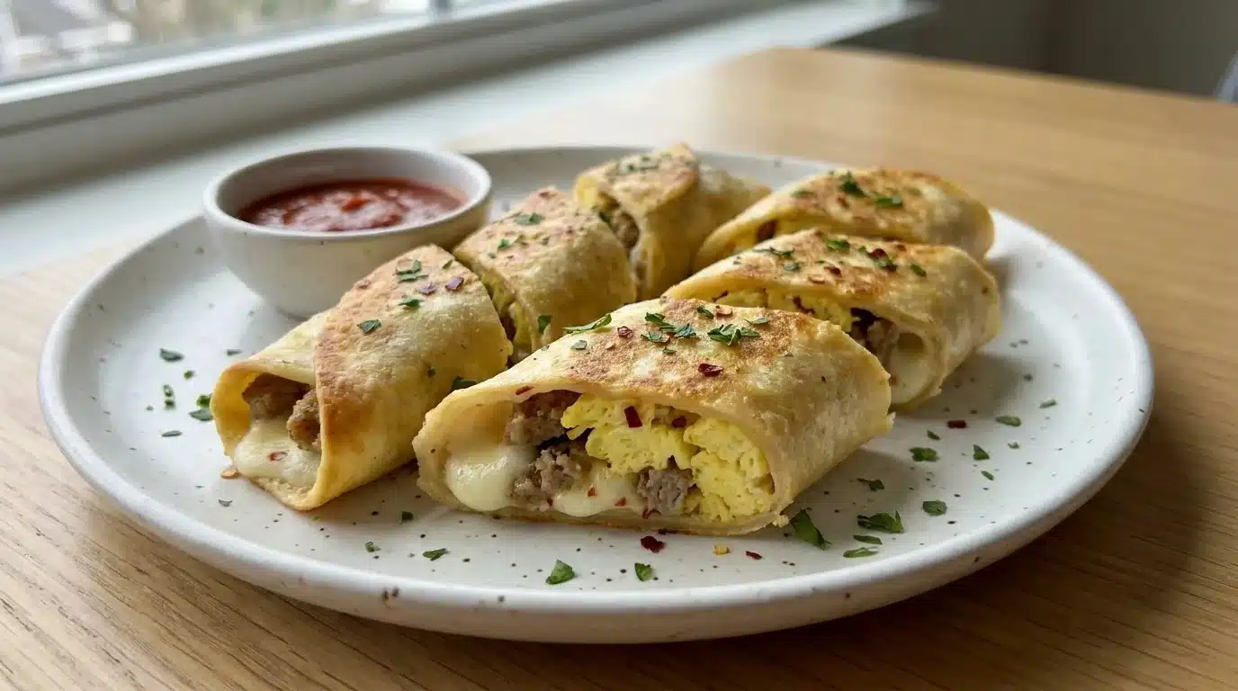 Delicious spicy Italian breakfast roll-ups with customizable fillings.