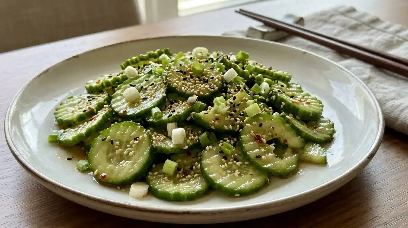 Vibrant sesame cucumber salad with fresh ingredients and a light dressing
