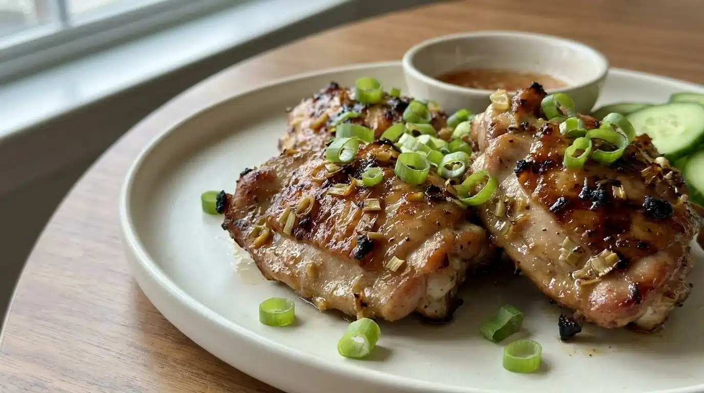 Delicious Vietnamese Lemongrass Chicken garnished with herbs and spices