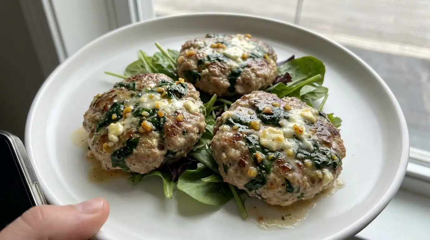 Keto Spinach Feta Turkey Burgers