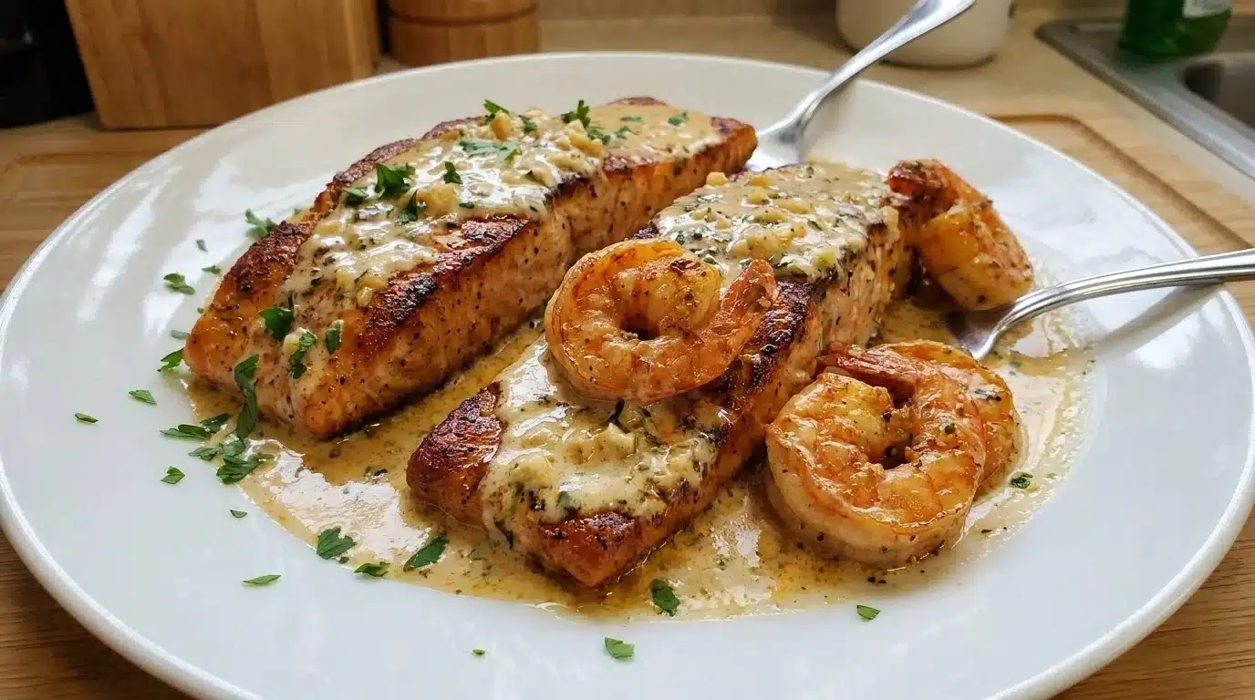 Cajun Shrimp and Salmon with Garlic Cream Sauce 2 Cajun Shrimp and Salmon with Garlic Cream Sauce